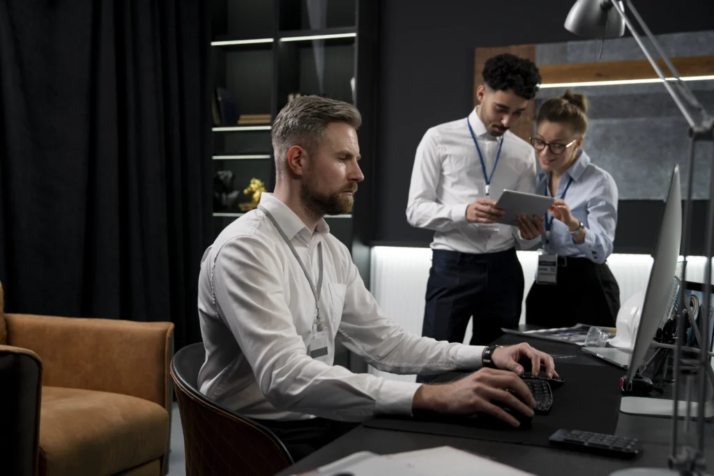 IT professionals collaborating on an outsourced technology project