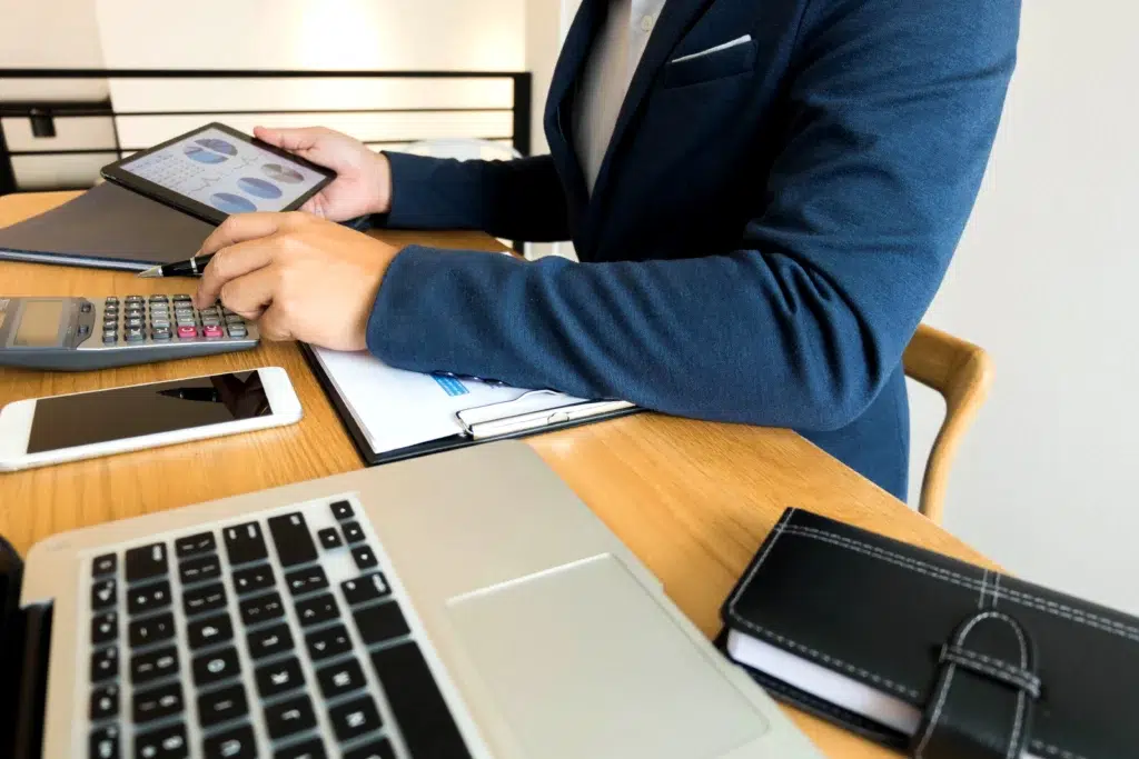 midsection businessman working office