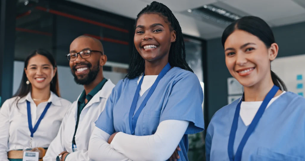 Group of doctors supported by an outsourcing revenue cycle management team