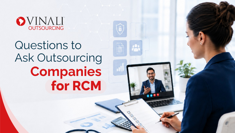 Woman on a video call reviewing questions to ask outsourcing companies for RCM services