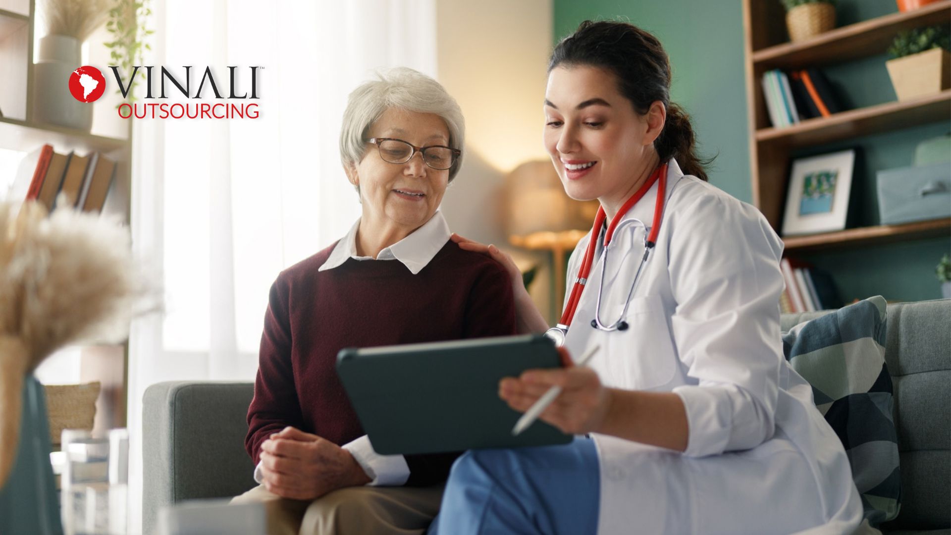 Vinali home health intake coordinator reviewing patient information with a clinician