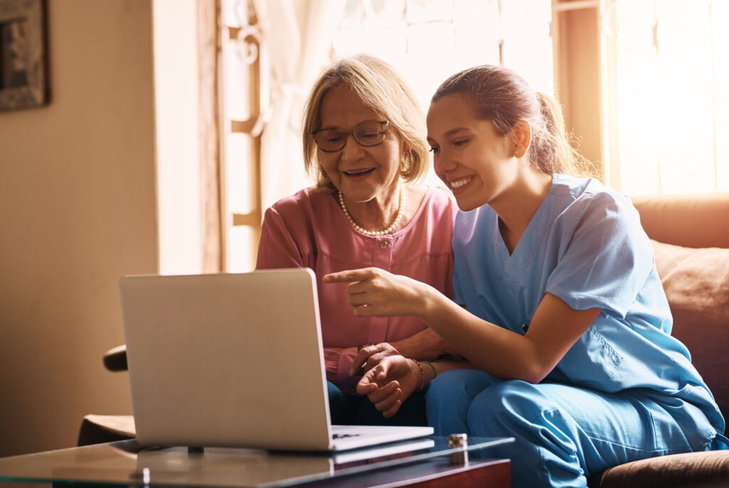 Home Health Intake Coordinator Outsourcing: What It Costs and How to Get It Right 3 Home health patient video calling a care provider, part of the first-contact process a home health intake coordinator manages